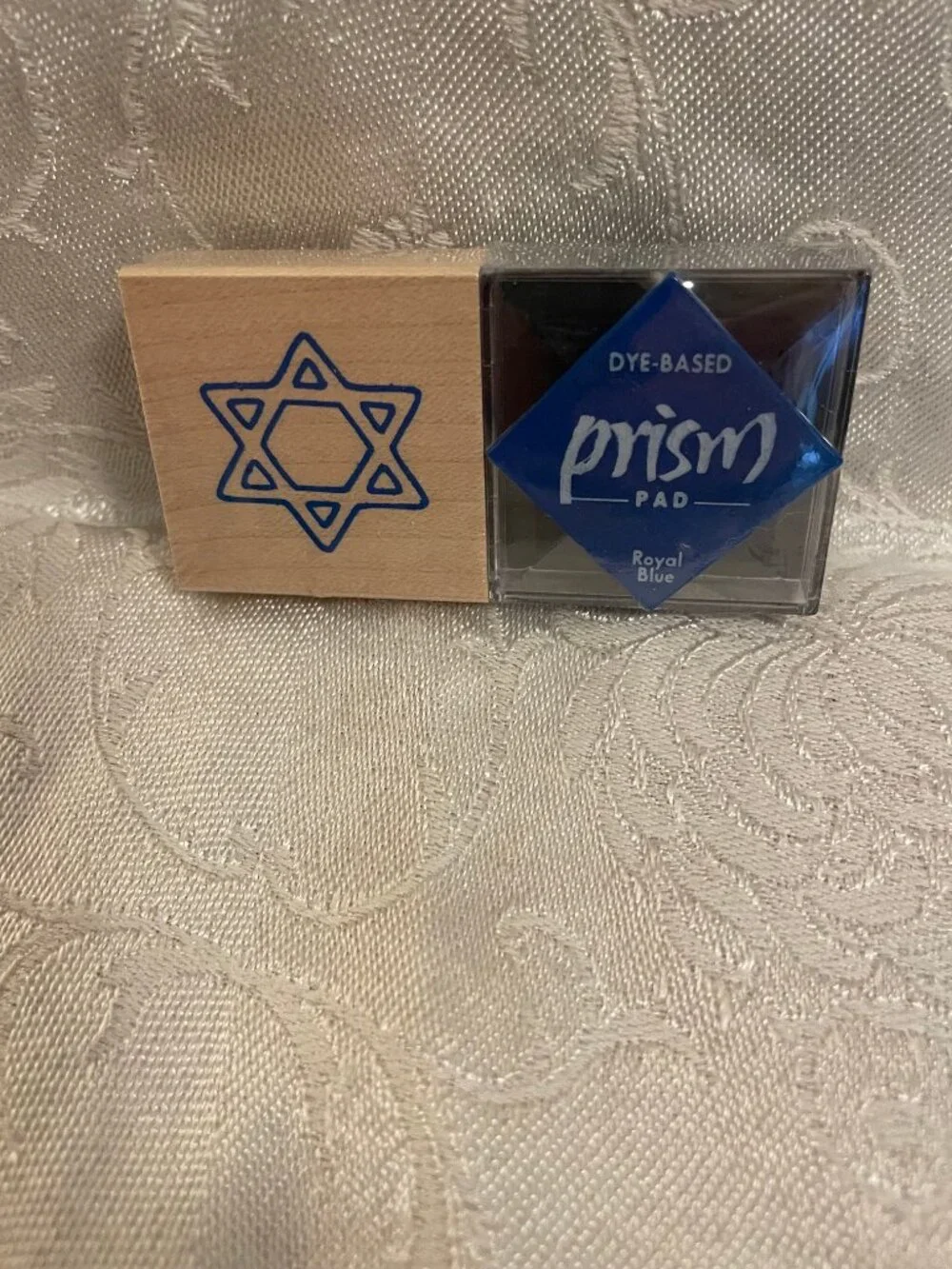 1996 Jewish Star Stamp with Wood Top and Royal Blue Ink Pad Set.  New